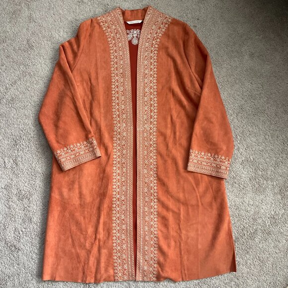 Soft Surroundings Jackets & Blazers - Soft Surroundings Jacket Womens XL Orange Long Embroidered Boho Festival Sueded